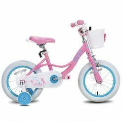 Joystar Fairy 16 Inch Kids Beginner Bike with Removable Training Wheels and White Handlebar Basket for Ages 4 to 7, Pink and Blue