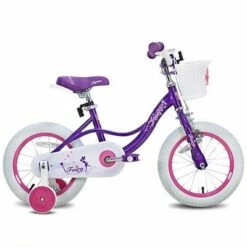 Joystar Fairy 14 Inch Kids Beginner Bike with Removable Training Wheels and White Handlebar Basket for Ages 3 to 5, Purple