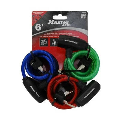Master Lock 3pk 6' Keyed Cable 3 Master Lock 3pk 6' Keyed Cable