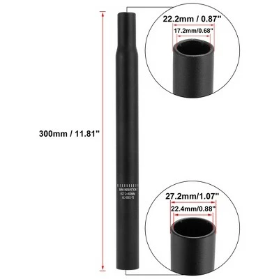 X AUTOHAUX 27.2x300 Bicycle Seat Post Alumum Alloy Seat Tube without Scale Mark Black 4 X AUTOHAUX 27.2x300 Bicycle Seat Post Alumum Alloy Seat Tube without Scale Mark Black - Image 2