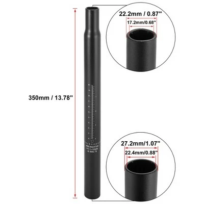 X AUTOHAUX 27.2x350 Bicycle Seat Post Alumum Alloy Seat Tube with Scale Mark Black 4 X AUTOHAUX 27.2x350 Bicycle Seat Post Alumum Alloy Seat Tube with Scale Mark Black - Image 2