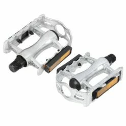 X AUTOHAUX Pair Silver Tone Black Alumnium Alloy Pedals for Bicycle Cycling Bike Pedals 4.3" x 2.6" x 0.9"