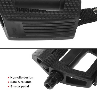 Unique Bargains Road Bicycle 9/16" Spindle Platform with Toe Clips Fixed Foot Strap Bike Pedals Black 6.77"x4.49"x3.94" 1 Pair 4 Unique Bargains Road Bicycle 9/16" Spindle Platform with Toe Clips Fixed Foot Strap Bike Pedals Black 6.77"x4.49"x3.94" 1 Pair - Image 2