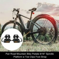 Unique Bargains Pair Road Mountain Bike Pedals with Toe Clips Foot Strap Bike Pedals 5.71"x4.53"x3.54" 2 Pcs