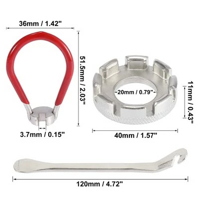 X AUTOHAUX Bicycle Wheel Spoke Wrench Bike Cycling Spanner Repair Tool Set Silver Tone Red 4 X AUTOHAUX Bicycle Wheel Spoke Wrench Bike Cycling Spanner Repair Tool Set Silver Tone Red - Image 2