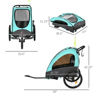 Aosom Child Bike Trailer 3 In1 Foldable Jogger Stroller Baby Stroller with Shock Absorber System 6 Aosom Child Bike Trailer 3 In1 Foldable Jogger Stroller Baby Stroller with Shock Absorber System - Image 4