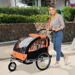 Aosom Elite 360 Swivel 2-In-1 Double Child Two-Wheel Bike Trailer And Jogger with Suspension