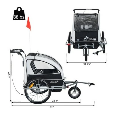 Aosom Elite 360 Swivel 2-In-1 Double Child Two-Wheel Bike Trailer And Jogger with Suspension 6 Aosom Elite 360 Swivel 2-In-1 Double Child Two-Wheel Bike Trailer And Jogger with Suspension - Image 4