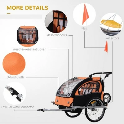 Aosom Elite 360 Swivel 2-In-1 Double Child Two-Wheel Bike Trailer And Jogger with Suspension 7 Aosom Elite 360 Swivel 2-In-1 Double Child Two-Wheel Bike Trailer And Jogger with Suspension - Image 5