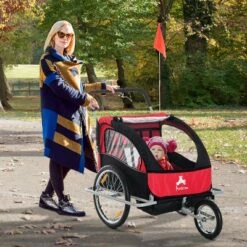 Aosom Elite 2-In-1 Three-Wheel Bike Trailer & Jogger for Two Children with 2 Security Harnesses & Storage -US Bikes & Cycling Sales 2023 unnamed file 6924