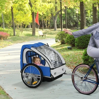 Aosom 2-Seat Kids Child Bicycle Trailer with a Strong Steel Frame and 5-Point Seat Harnesses 11 Aosom 2-Seat Kids Child Bicycle Trailer with a Strong Steel Frame and 5-Point Seat Harnesses - Image 9