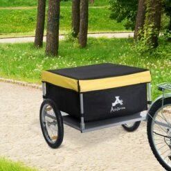 Aosom Bicycle Cargo Trailer, Two-Wheel Bike Luggage Wagon Bicycle Trailer with Removable Cover, Yellow