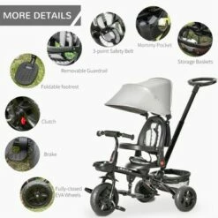 Qaba Baby Tricycle Stroller 4 In 1 Trike w/ Reversible Angle Adjustable Seat Removable Handle Canopy Handrail Belt Storage Footrest Brake Clutch for 1-5 Years Old Grey -US Bikes & Cycling Sales 2023 unnamed file 9721